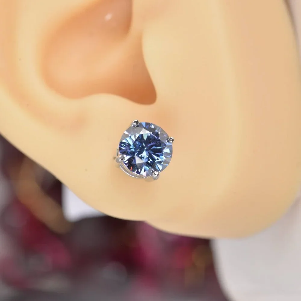 Certified Moissanite 4.0 ctw Royal Blue Stud Earrings 925 Sterling NWT - Picture 3 of 6